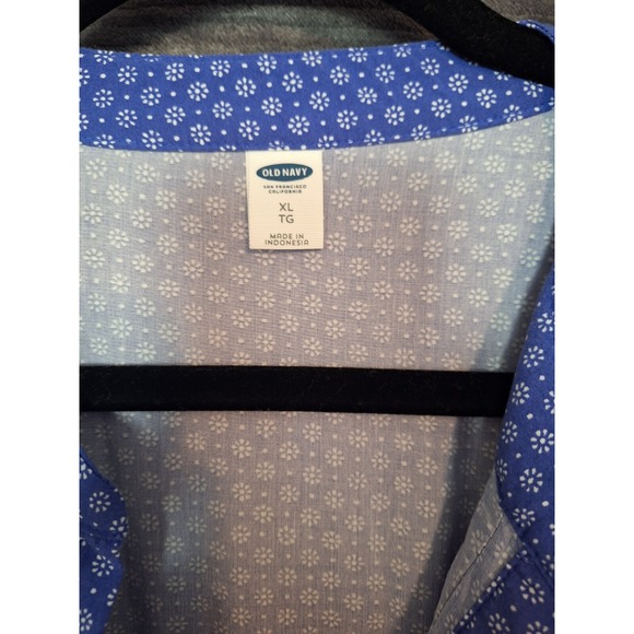 Old Navy Pop Over Mini Dress Womans XL Blue White Dizzy Floral Peasant Baby Doll - Picture 3 of 7